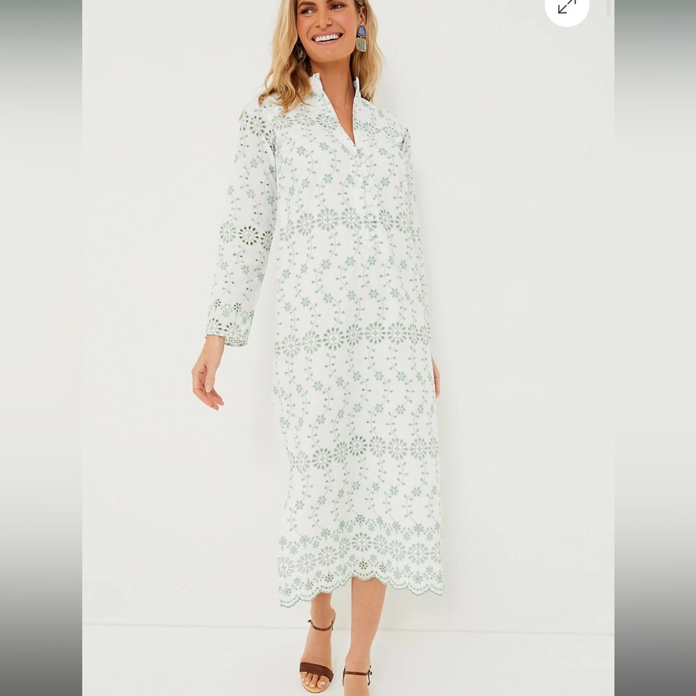 STS Sail to Sable Green Eyelet Long Sleeve Caftan